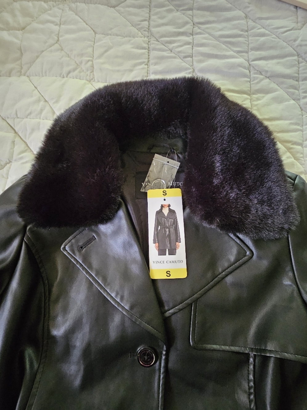 Vince Camuto- Black - Faux Leather Trench Coat - Size Small - Picture 8 of 12